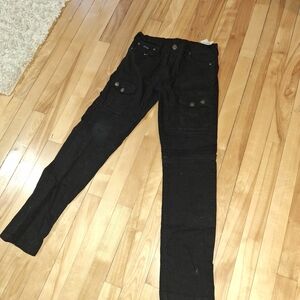 Phat Farm Boy's Black Cargo Pants with Button Flap Pockets